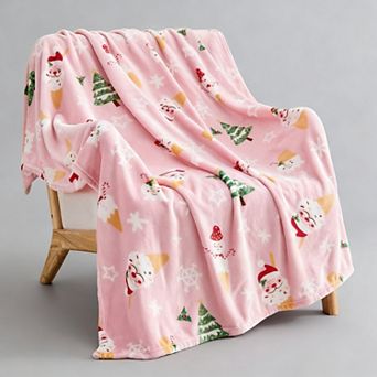 Christmas Blanket Pink Snowman Snowflake Santa Xmas Tree Throw