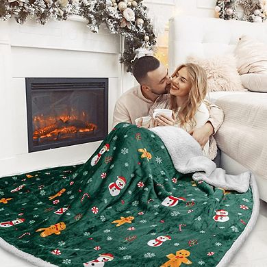 Throw Blanket Reversible Fleece Holiday Decor