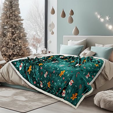 Throw Blanket Reversible Fleece Holiday Decor