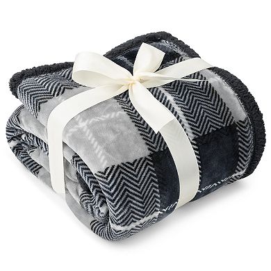 Plaid Sherpa Throw Blanket Soft Fleece
