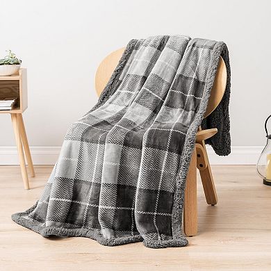 Plaid Sherpa Throw Blanket Soft Fleece