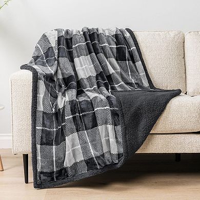 Plaid Sherpa Throw Blanket Soft Fleece