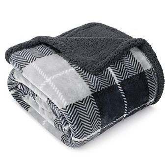 Plaid Sherpa Throw Blanket Soft Fleece