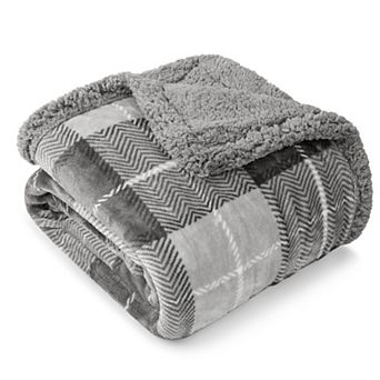 Plaid Sherpa Throw Blanket Soft Fleece