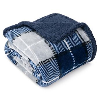 Plaid Sherpa Throw Blanket Soft Fleece