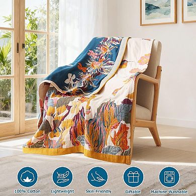 Boho Cotton Throw Blanket Reversible Lightweight Soft Summer Bed Quilt
