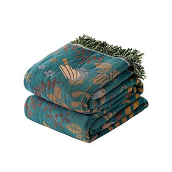 Boho Cotton Throw Blanket Reversible Lightweight Soft Summer Bed Quilt