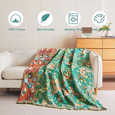 Boho Throw Blanket Cotton Muslin 4-Layer Floral