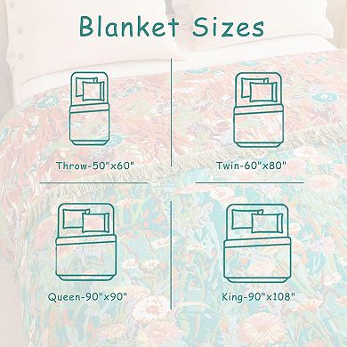 Boho Throw Blanket Cotton Muslin 4-Layer Floral