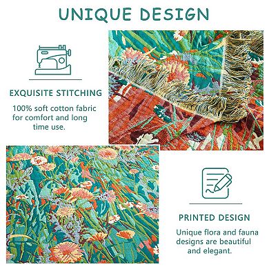 Boho Throw Blanket Cotton Muslin 4-Layer Floral