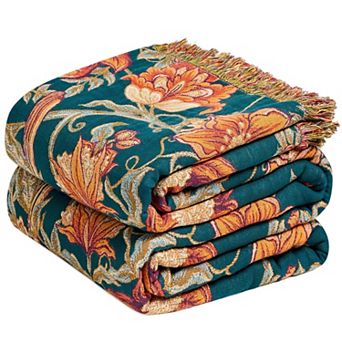 Boho Throw Blanket Cotton Muslin 4-Layer Floral
