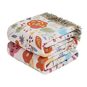 Boho Throw Blanket Cotton Muslin 4-Layer Floral