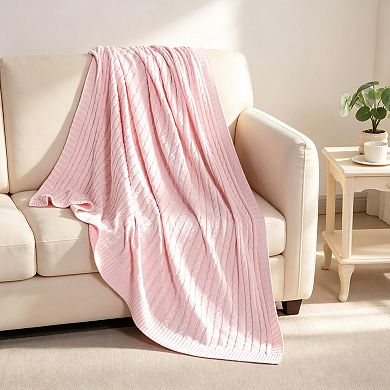 Cotton Cable Knit Throw Blanket Lightweight Breathable Soft