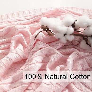 Cotton Cable Knit Throw Blanket Lightweight Breathable Soft