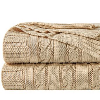 Cotton Cable Knit Throw Blanket Lightweight Breathable Soft