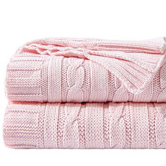 Cotton Cable Knit Throw Blanket Lightweight Breathable Soft