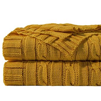 Cotton Cable Knit Throw Blanket Lightweight Breathable Soft