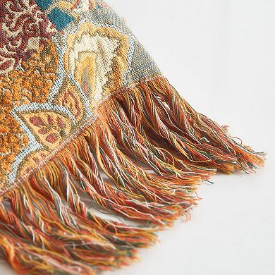 Boho Throw Blanket Cotton Jacquard Floral Tassel