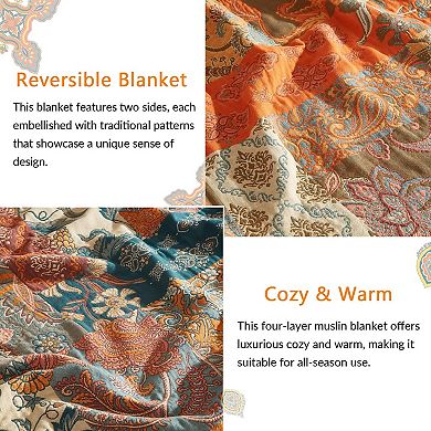 Boho Throw Blanket Cotton Jacquard Floral Tassel
