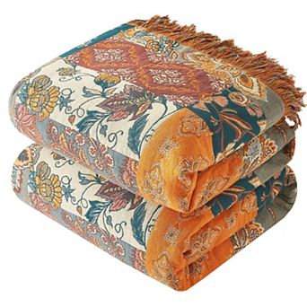 Boho Throw Blanket Cotton Jacquard Floral Tassel
