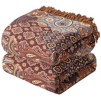 Boho Throw Blanket Cotton Jacquard Floral Tassel
