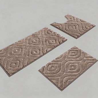 3 pc Ultra Soft Absorbent Non Slip Washable Bath Rug Set