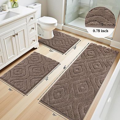 3 Piece Ultra Soft Absorbent Non Slip Washable Bath Rug Set