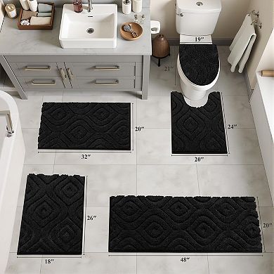 5 Piece Bathroom Rug Set Soft Absorbent Non Slip Washable