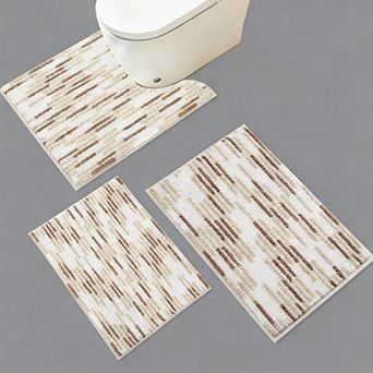 Chenille Bath Mat Set 3 pc Non-Slip Absorbent Gradient Stripe