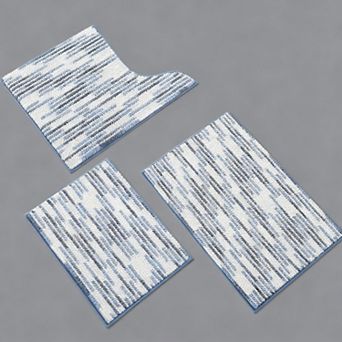 Chenille Bath Mat Set 3 pc Non-Slip Absorbent Gradient Stripe