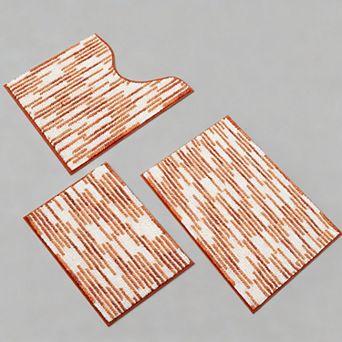 Chenille Bath Mat Set 3 pc Non-Slip Absorbent Gradient Stripe