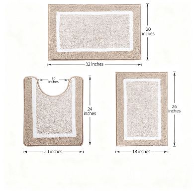 Bathroom Rugs Set 3 Piece Shaggy Absorbent Non Slip Washable