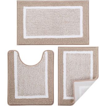 Bathroom Rugs Set 3 pc Shaggy Absorbent Non Slip Washable