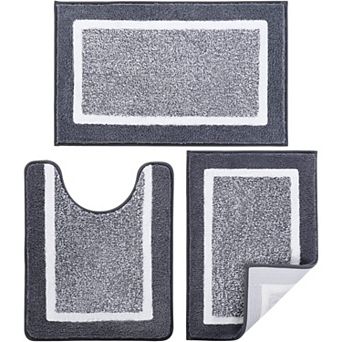 Bathroom Rugs Set 3 pc Shaggy Absorbent Non Slip Washable