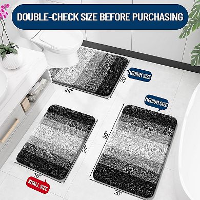 Bathroom Rugs Sets 3 Piece Soft Absorbent Bath Mats U-shaped Toilet Rug Plush Shaggy