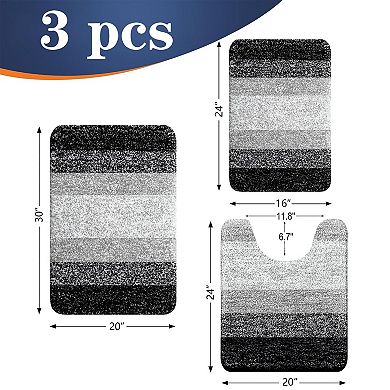 Bathroom Rugs Sets 3 Piece Soft Absorbent Bath Mats U-shaped Toilet Rug Plush Shaggy