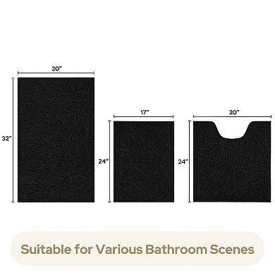 3-Piece Chenille Bath Rug Set Ultra Soft Non-Slip Absorbent