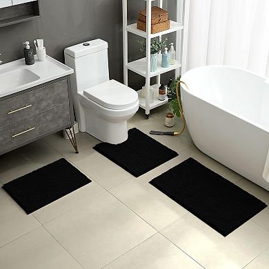 3-Piece Chenille Bath Rug Set Ultra Soft Non-Slip Absorbent
