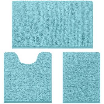 3 pc Chenille Bath Rug Set Ultra Soft Non-Slip Absorbent