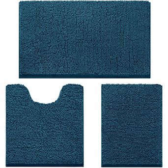 3 pc Chenille Bath Rug Set Ultra Soft Non-Slip Absorbent