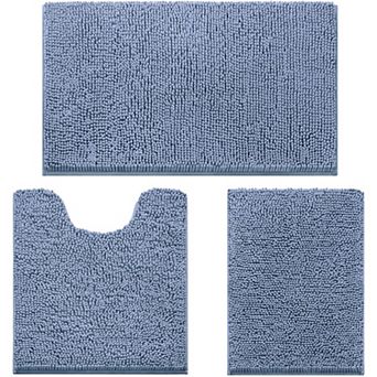 3 pc Chenille Bath Rug Set Ultra Soft Non-Slip Absorbent