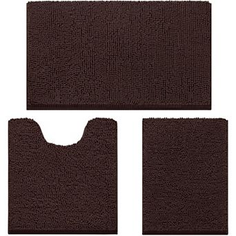 3 pc Chenille Bath Rug Set Ultra Soft Non-Slip Absorbent
