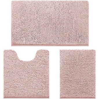 3 pc Chenille Bath Rug Set Ultra Soft Non-Slip Absorbent