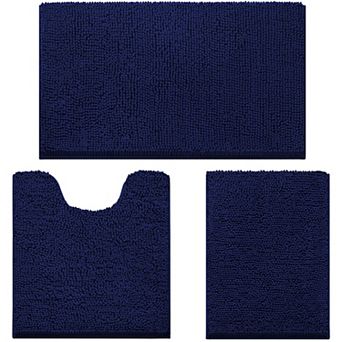 3 pc Chenille Bath Rug Set Ultra Soft Non-Slip Absorbent