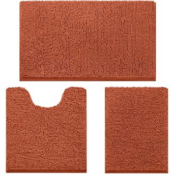 3 pc Chenille Bath Rug Set Ultra Soft Non-Slip Absorbent
