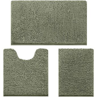 3 pc Chenille Bath Rug Set Ultra Soft Non-Slip Absorbent