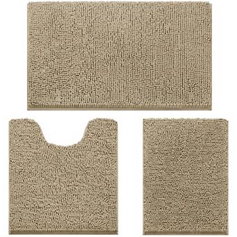 3 pc Chenille Bath Rug Set Ultra Soft Non-Slip Absorbent