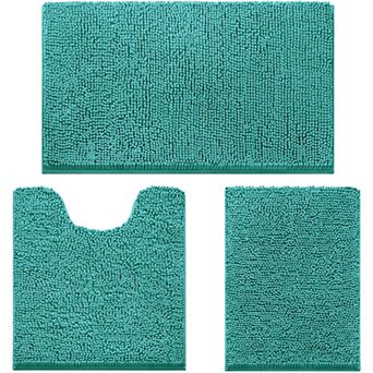 3 pc Chenille Bath Rug Set Ultra Soft Non-Slip Absorbent