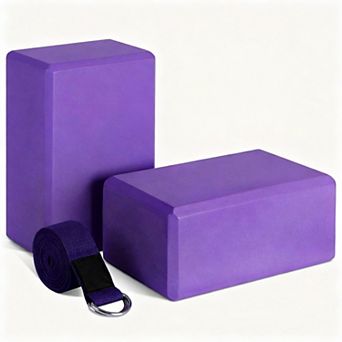 Yoga Block Strap Set 2 Non Slip Blocks with 8 Ft D Ring Strap for Yoga Pilates Stretch