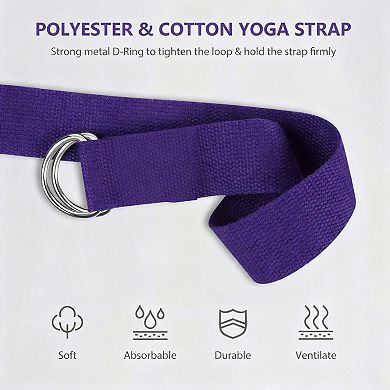 Yoga Block Strap Set 2 Non Slip Blocks with 8 Ft D Ring Strap for Yoga Pilates Stretch